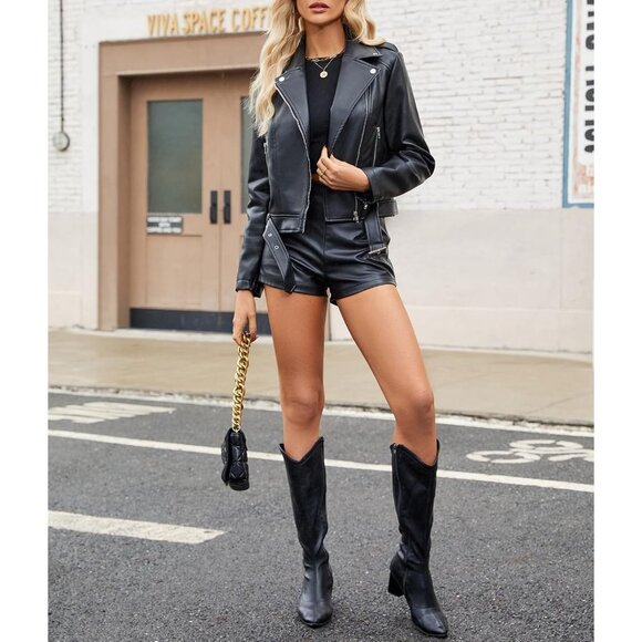 Women's Black 4 Oversized Jackets Faux Suede Fall Fashion Motorcycle Leather - Picture 6 of 6